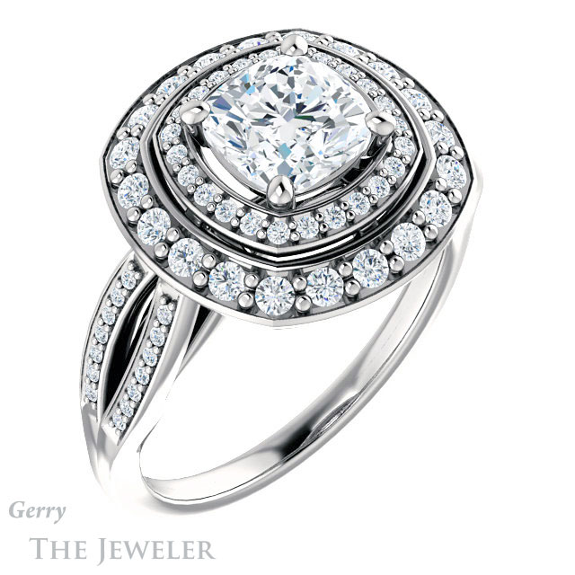 Cushion Cut Forever One Moissanite Engagement Ring #GTJ1010-cushion-fo-w 4 Cushion Cut Forever One Moissanite Engagement Ring #GTJ1010-cushion-fo-w