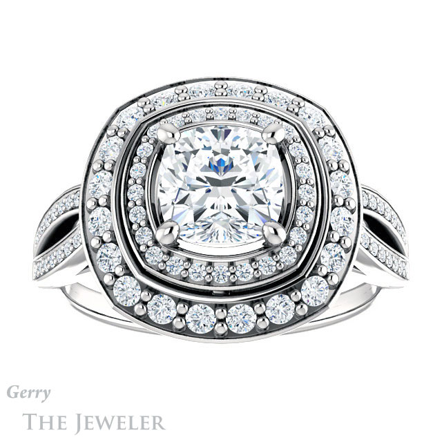Cushion Cut Forever One Moissanite Engagement Ring #GTJ1010-cushion-fo-w 1 Cushion Cut Forever One Moissanite Engagement Ring #GTJ1010-cushion-fo-w