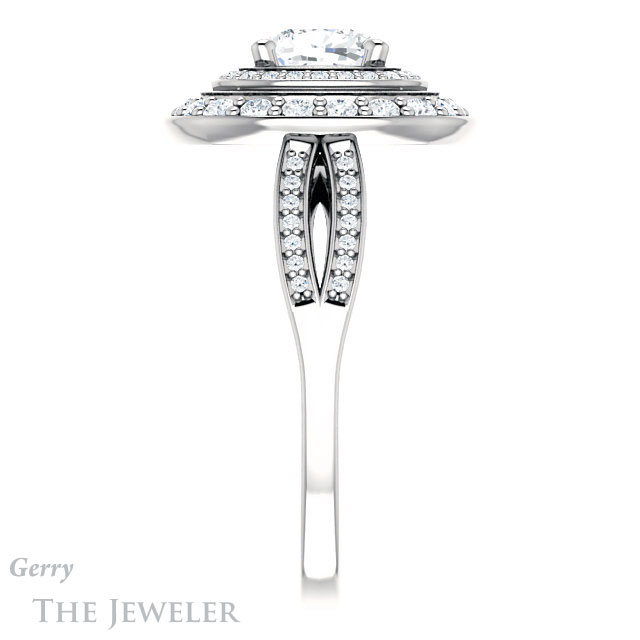 Cushion Cut Forever One Moissanite Engagement Ring #GTJ1010-cushion-fo-w 3 Cushion Cut Forever One Moissanite Engagement Ring #GTJ1010-cushion-fo-w