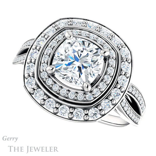 Cushion Cut Forever One Moissanite Engagement Ring #GTJ1010-cushion-fo-w 5 Cushion Cut Forever One Moissanite Engagement Ring #GTJ1010-cushion-fo-w