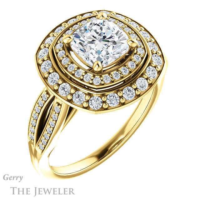Cushion Cut Forever One Moissanite Engagement Ring #GTJ1010-cushion-fo-y 4 Cushion Cut Forever One Moissanite Engagement Ring #GTJ1010-cushion-fo-y