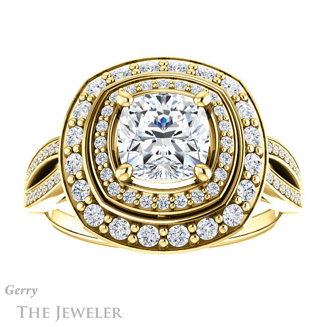 Cushion Cut Forever One Moissanite Engagement Ring #GTJ1010-cushion-fo-y 1 Cushion Cut Forever One Moissanite Engagement Ring #GTJ1010-cushion-fo-y