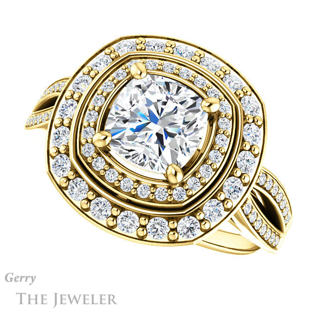 Cushion Cut Forever One Moissanite Engagement Ring #GTJ1010-cushion-fo-y 5 Cushion Cut Forever One Moissanite Engagement Ring #GTJ1010-cushion-fo-y