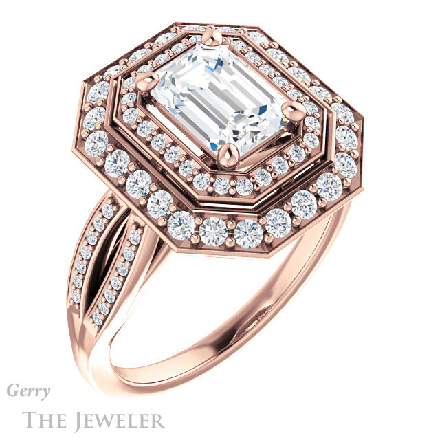 Emerald Cut Forever Brilliant Moissanite Engagement Ring #GTJ1010-emerald-fb-r