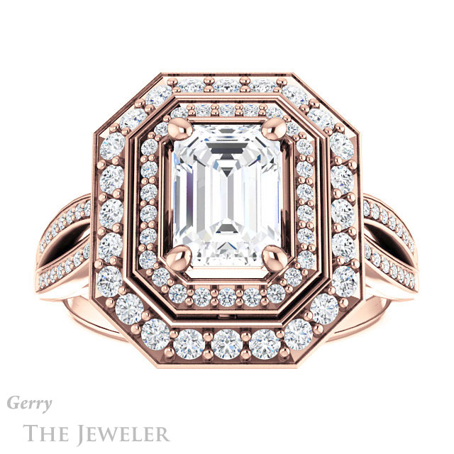 Emerald Cut Forever Brilliant Moissanite Engagement Ring #GTJ1010-emerald-fb-r