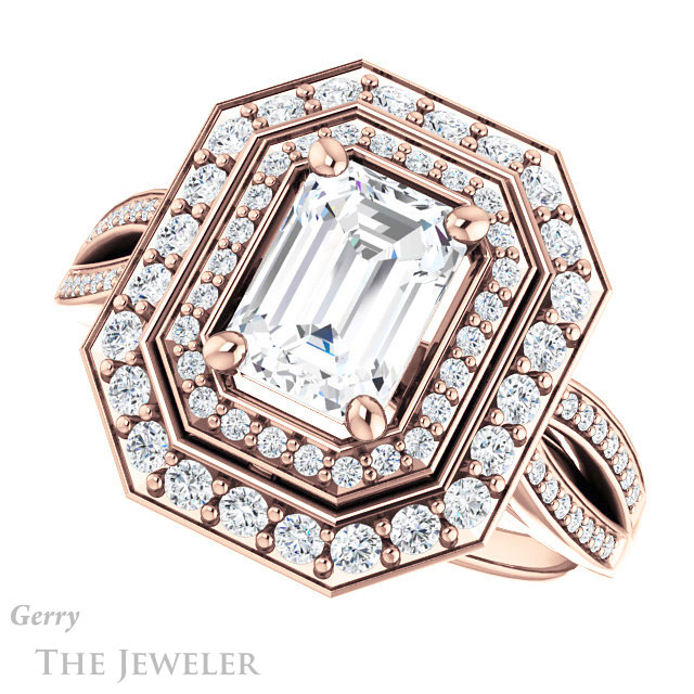 Emerald Cut Forever Brilliant Moissanite Engagement Ring #GTJ1010-emerald-fb-r