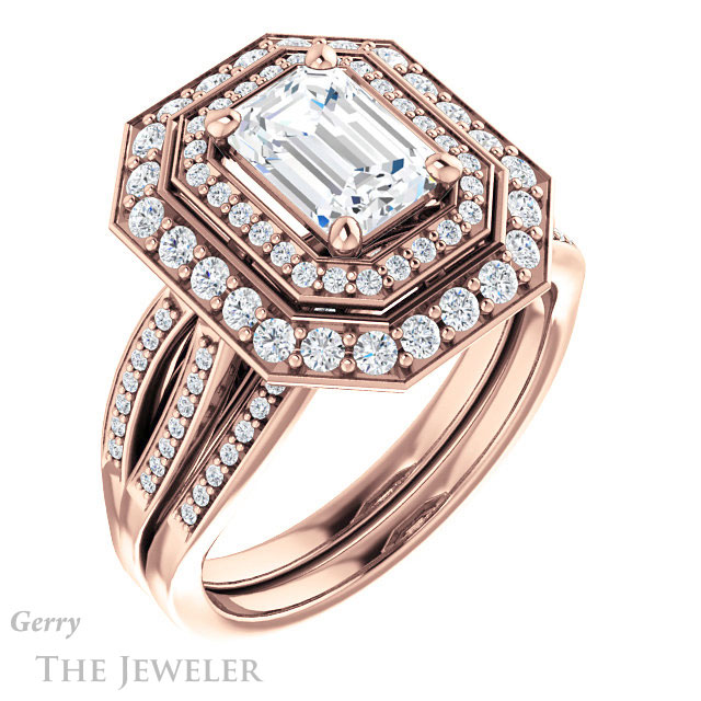 Emerald Cut Forever Brilliant Moissanite Engagement Ring #GTJ1010-emerald-fb-r