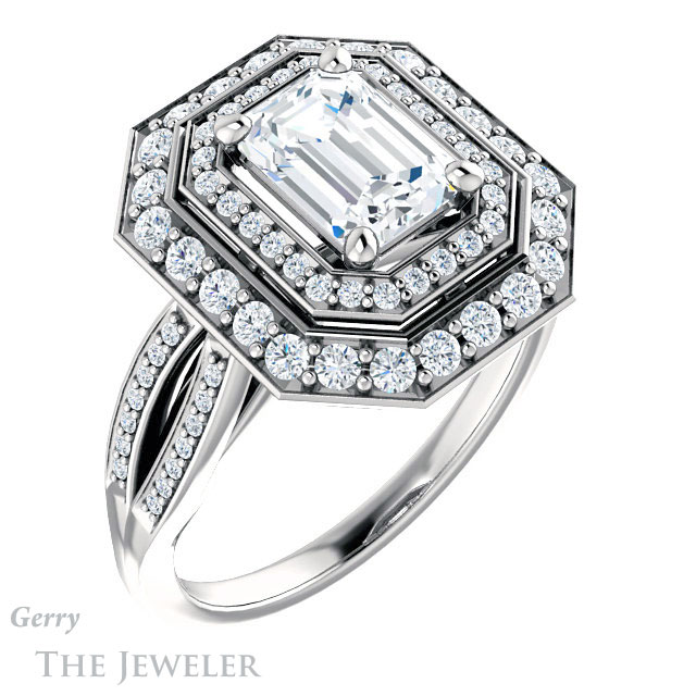Emerald Cut Forever Brilliant Moissanite Engagement Ring #GTJ1010-emerald-fb-w