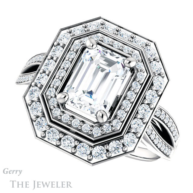 Emerald Cut Forever Brilliant Moissanite Engagement Ring #GTJ1010-emerald-fb-w