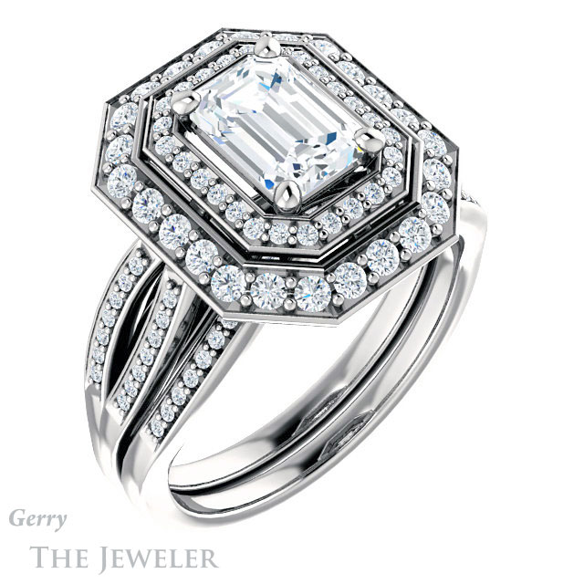 Emerald Cut Forever Brilliant Moissanite Engagement Ring #GTJ1010-emerald-fb-w