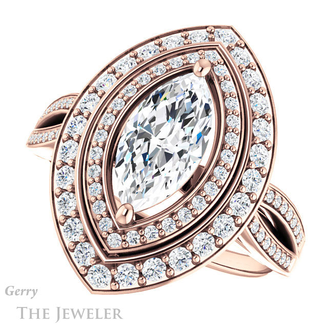 Marquise Cut Forever One Moissanite Engagement Ring #GTJ1010-marquise-fb-r | Gerry The Jeweler Marquise Cut Forever Brilliant Moissanite Engagement Ring #GTJ1010-marquise-fb-r