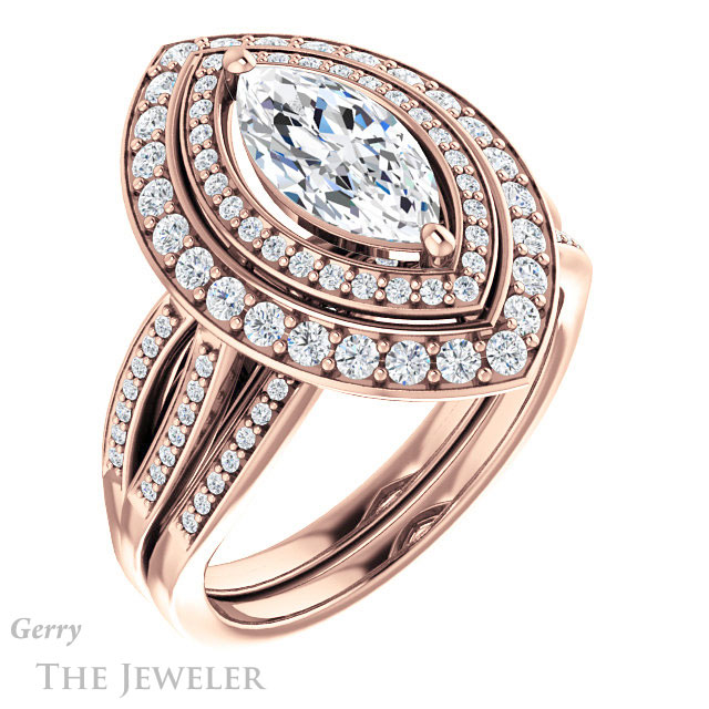 Marquise Cut Forever One Moissanite Engagement Ring #GTJ1010-marquise-fb-r | Gerry The Jeweler Marquise Cut Forever Brilliant Moissanite Engagement Ring #GTJ1010-marquise-fb-r