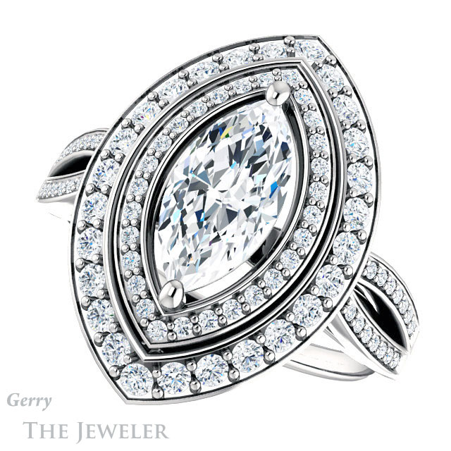 Marquise Cut Forever One Moissanite Engagement Ring #GTJ1010-marquise-fb-w 5 Marquise Cut Forever Brilliant Moissanite Engagement Ring #GTJ1010-marquise-fb-w