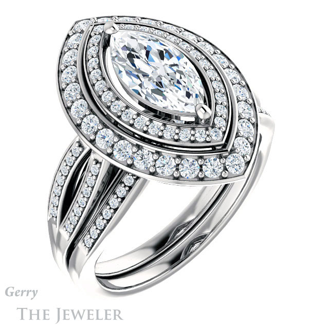 Marquise Cut Forever One Moissanite Engagement Ring #GTJ1010-marquise-fb-w 6 Marquise Cut Forever Brilliant Moissanite Engagement Ring #GTJ1010-marquise-fb-w