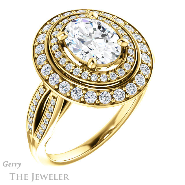 Oval Shaped Forever One Moissanite Engagement Ring #GTJ1010-oval-fo-y | Gerry The Jeweler Oval Shaped Forever One Moissanite Engagement Ring #GTJ1010-oval-fo-y