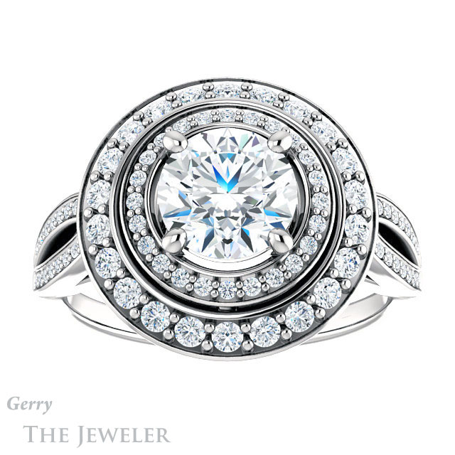Round Cut Forever One Moissanite Engagement Ring #GTJ1010-round-fo-w 1 Round Cut Forever One Moissanite Engagement Ring #GTJ1010-round-fo-w