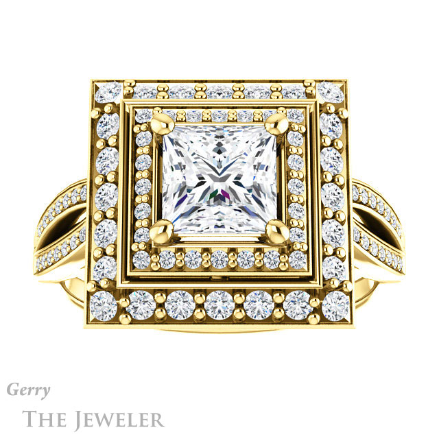 Princess Cut Forever One Moissanite Engagement Ring #GTJ1010-square-fo-y 1 Princess Cut Forever One Moissanite Engagement Ring #GTJ1010-square-fo-y
