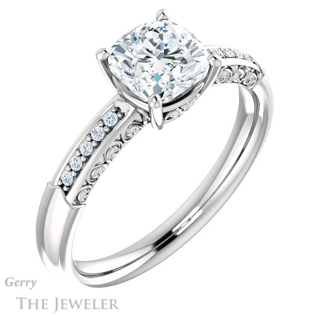Cushion Cut Forever One Moissanite Engagement Ring #GTJ1011-cushion-fo-w 4 Cushion Cut Forever One Moissanite Engagement Ring #GTJ1011-cushion-fo-w