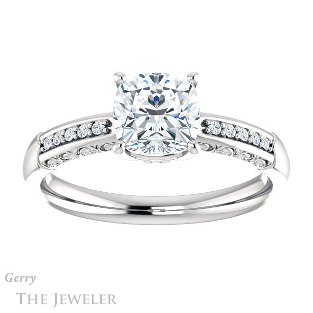 Cushion Cut Forever One Moissanite Engagement Ring #GTJ1011-cushion-fo-w 1 Cushion Cut Forever One Moissanite Engagement Ring #GTJ1011-cushion-fo-w