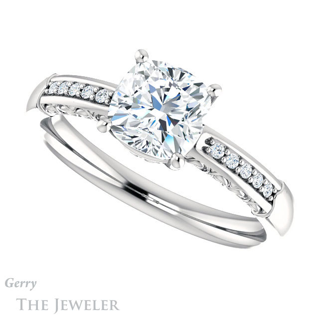Cushion Cut Forever One Moissanite Engagement Ring #GTJ1011-cushion-fo-w 5 Cushion Cut Forever One Moissanite Engagement Ring #GTJ1011-cushion-fo-w