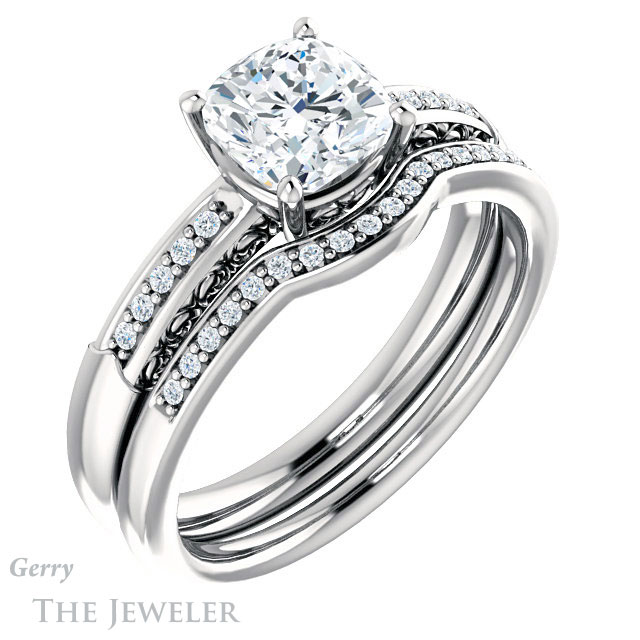 Cushion Cut Forever One Moissanite Engagement Ring #GTJ1011-cushion-fo-w 6 Cushion Cut Forever One Moissanite Engagement Ring #GTJ1011-cushion-fo-w