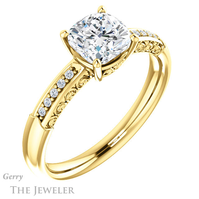 Cushion Cut Forever One Moissanite Engagement Ring #GTJ1011-cushion-fo-y