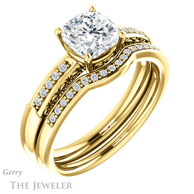 Cushion Cut Forever One Moissanite Engagement Ring #GTJ1011-cushion-fo-y