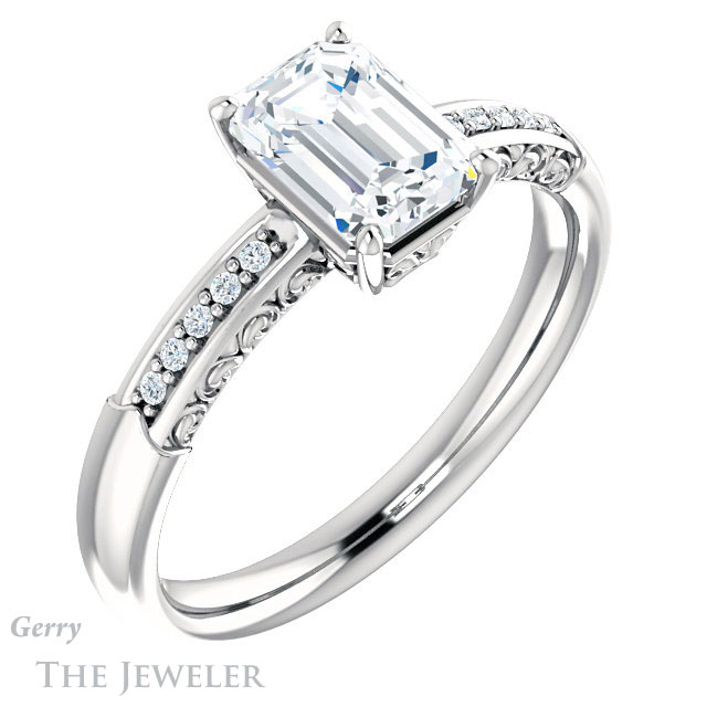 Emerald Cut Forever One Moissanite Engagement Ring #GTJ1011-emerald-fb-w 4 Emerald Cut Forever Brilliant Moissanite Engagement Ring #GTJ1011-emerald-fb-w