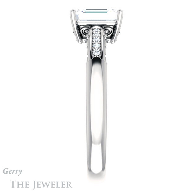 Emerald Cut Forever One Moissanite Engagement Ring #GTJ1011-emerald-fb-w 3 Emerald Cut Forever Brilliant Moissanite Engagement Ring #GTJ1011-emerald-fb-w