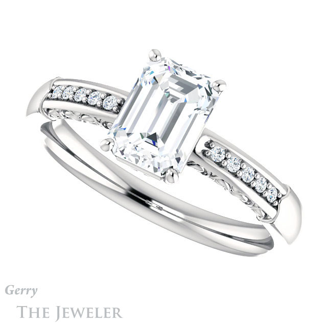 Emerald Cut Forever One Moissanite Engagement Ring #GTJ1011-emerald-fb-w 5 Emerald Cut Forever Brilliant Moissanite Engagement Ring #GTJ1011-emerald-fb-w