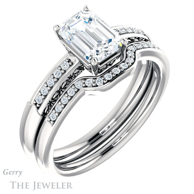Emerald Cut Forever One Moissanite Engagement Ring #GTJ1011-emerald-fb-w 6 Emerald Cut Forever Brilliant Moissanite Engagement Ring #GTJ1011-emerald-fb-w