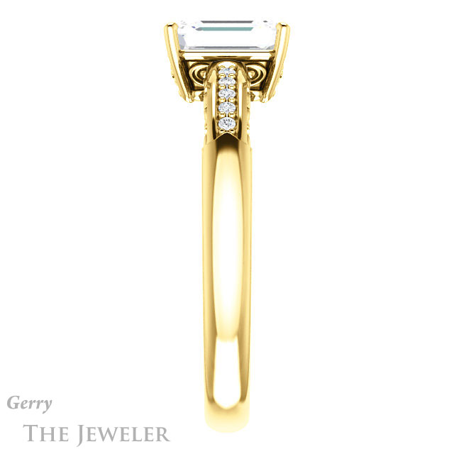 Emerald Cut Forever One Moissanite Engagement Ring #GTJ1011-emerald-fb-y 3 Emerald Cut Forever Brilliant Moissanite Engagement Ring #GTJ1011-emerald-fb-y