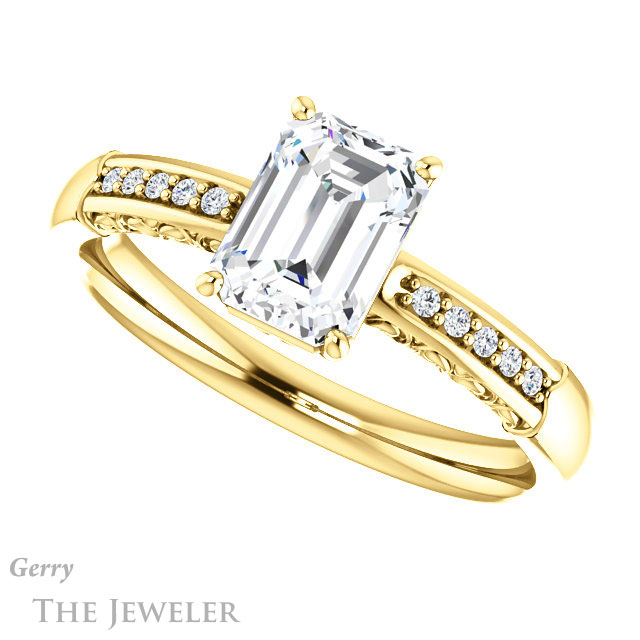 Emerald Cut Forever One Moissanite Engagement Ring #GTJ1011-emerald-fb-y 5 Emerald Cut Forever Brilliant Moissanite Engagement Ring #GTJ1011-emerald-fb-y