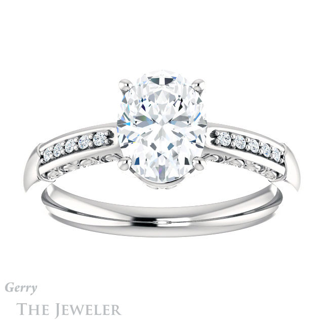 Oval Shaped Forever One Moissanite Engagement Ring #GTJ1011-oval-fo-w