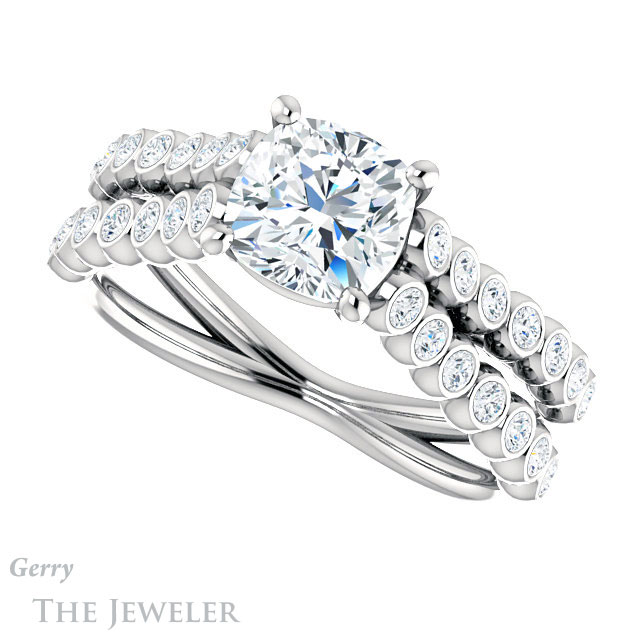 Cushion Cut Forever One Moissanite Engagement Ring #GTJ1012-cushion-fo-w | Gerry The Jeweler Cushion Cut Forever One Moissanite Engagement Ring #GTJ1012-cushion-fo-w
