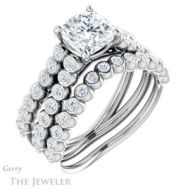 Cushion Cut Forever One Moissanite Engagement Ring #GTJ1012-cushion-fo-w | Gerry The Jeweler Cushion Cut Forever One Moissanite Engagement Ring #GTJ1012-cushion-fo-w