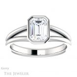 Emerald Cut Forever One Moissanite Engagement Ring #GTJ1014-emerald-fb-w 1 Emerald Cut Forever Brilliant Moissanite Engagement Ring #GTJ1014-emerald-fb-w