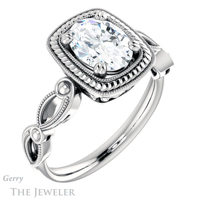 Oval Shaped Forever One Moissanite Engagement Ring #GTJ1015-oval-fo-w 4 Oval Shaped Forever One Moissanite Engagement Ring #GTJ1015-oval-fo-w