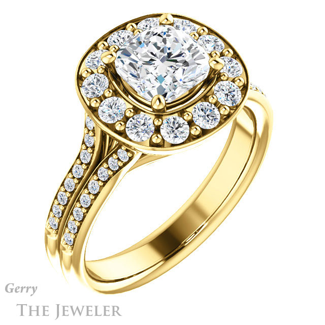 Cushion Cut Forever One Moissanite Engagement Ring #GTJ1016-cushion-fo-y