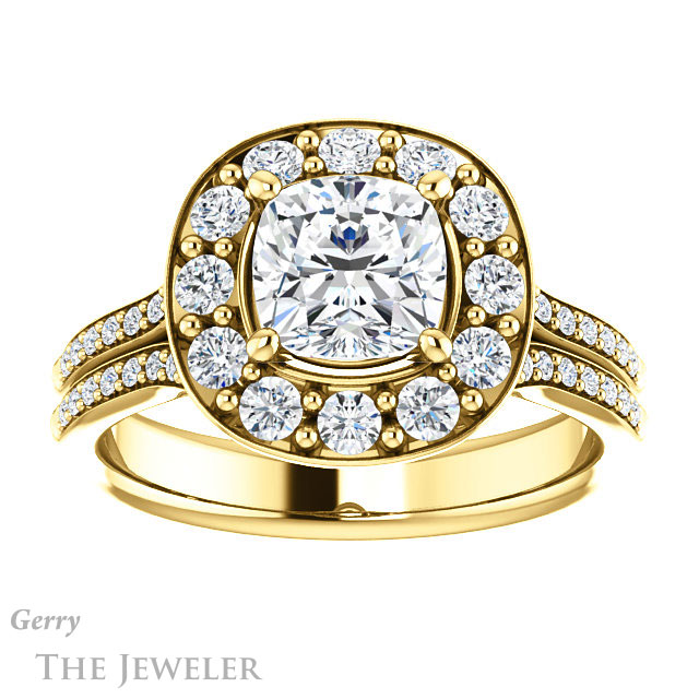 Cushion Cut Forever One Moissanite Engagement Ring #GTJ1016-cushion-fo-y