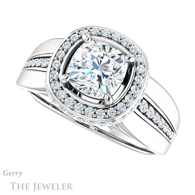 Cushion Cut Forever One Moissanite Engagement Ring #GTJ1017-cushion-fo-w