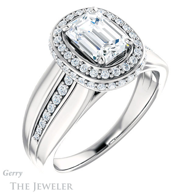 Emerald Cut Forever One Moissanite Engagement Ring #GTJ1017-emerald-fb-w 4 Emerald Cut Forever Brilliant Moissanite Engagement Ring #GTJ1017-emerald-fb-w