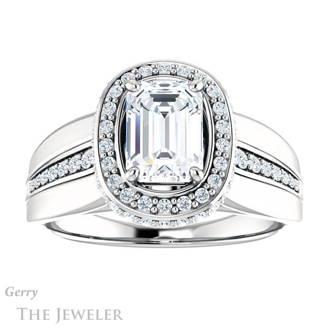 Emerald Cut Forever One Moissanite Engagement Ring #GTJ1017-emerald-fb-w 1 Emerald Cut Forever Brilliant Moissanite Engagement Ring #GTJ1017-emerald-fb-w