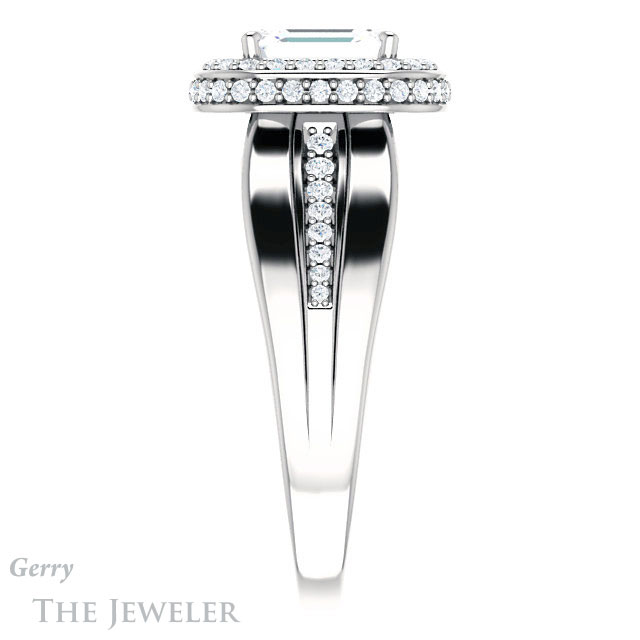 Emerald Cut Forever One Moissanite Engagement Ring #GTJ1017-emerald-fb-w 3 Emerald Cut Forever Brilliant Moissanite Engagement Ring #GTJ1017-emerald-fb-w