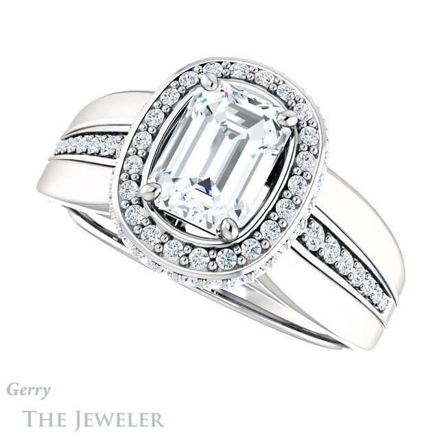 Emerald Cut Forever One Moissanite Engagement Ring #GTJ1017-emerald-fb-w 5 Emerald Cut Forever Brilliant Moissanite Engagement Ring #GTJ1017-emerald-fb-w