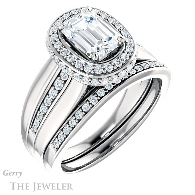 Emerald Cut Forever One Moissanite Engagement Ring #GTJ1017-emerald-fb-w 6 Emerald Cut Forever Brilliant Moissanite Engagement Ring #GTJ1017-emerald-fb-w