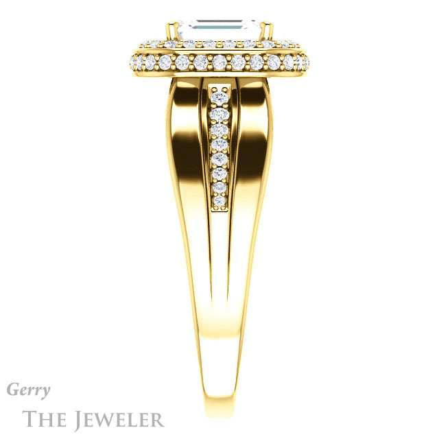 Emerald Cut Forever One Moissanite Engagement Ring #GTJ1017-emerald-fb-y 3 Emerald Cut Forever Brilliant Moissanite Engagement Ring #GTJ1017-emerald-fb-y