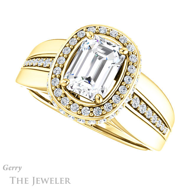 Emerald Cut Forever One Moissanite Engagement Ring #GTJ1017-emerald-fb-y 5 Emerald Cut Forever Brilliant Moissanite Engagement Ring #GTJ1017-emerald-fb-y