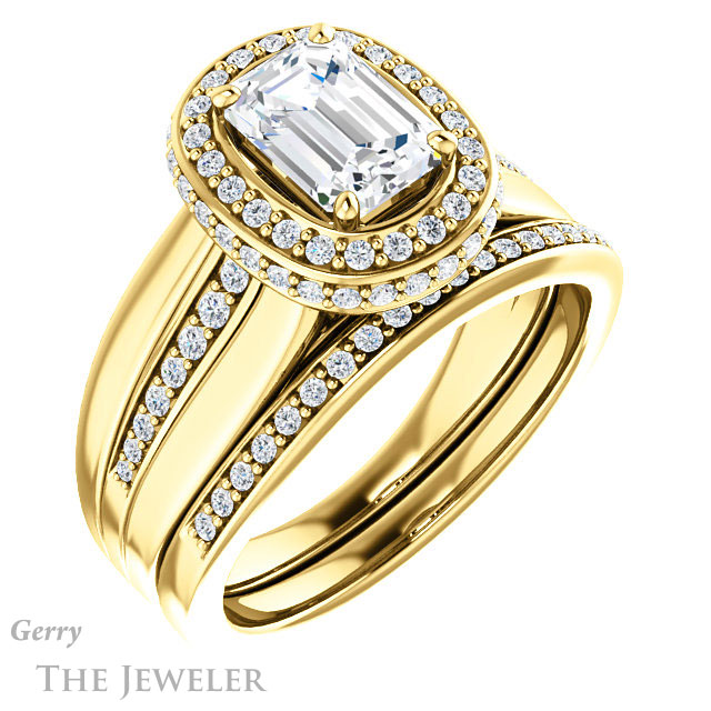 Emerald Cut Forever One Moissanite Engagement Ring #GTJ1017-emerald-fb-y 6 Emerald Cut Forever Brilliant Moissanite Engagement Ring #GTJ1017-emerald-fb-y