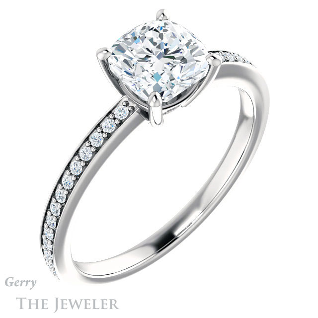 Cushion Cut Forever One Moissanite Engagement Ring #GTJ1018-cushion-fo-w 4 Cushion Cut Forever One Moissanite Engagement Ring #GTJ1018-cushion-fo-w
